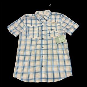 Magellan Outdoors White and Blue Plaid Button Down Shirt